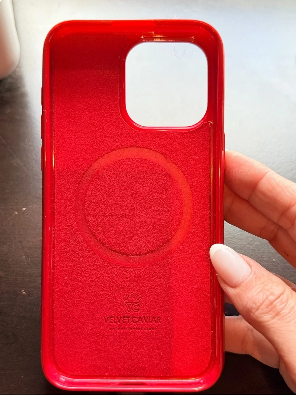 Velvet Cavier iPhone 15promax Red Leopard Phone Case w/ detachable finger loop